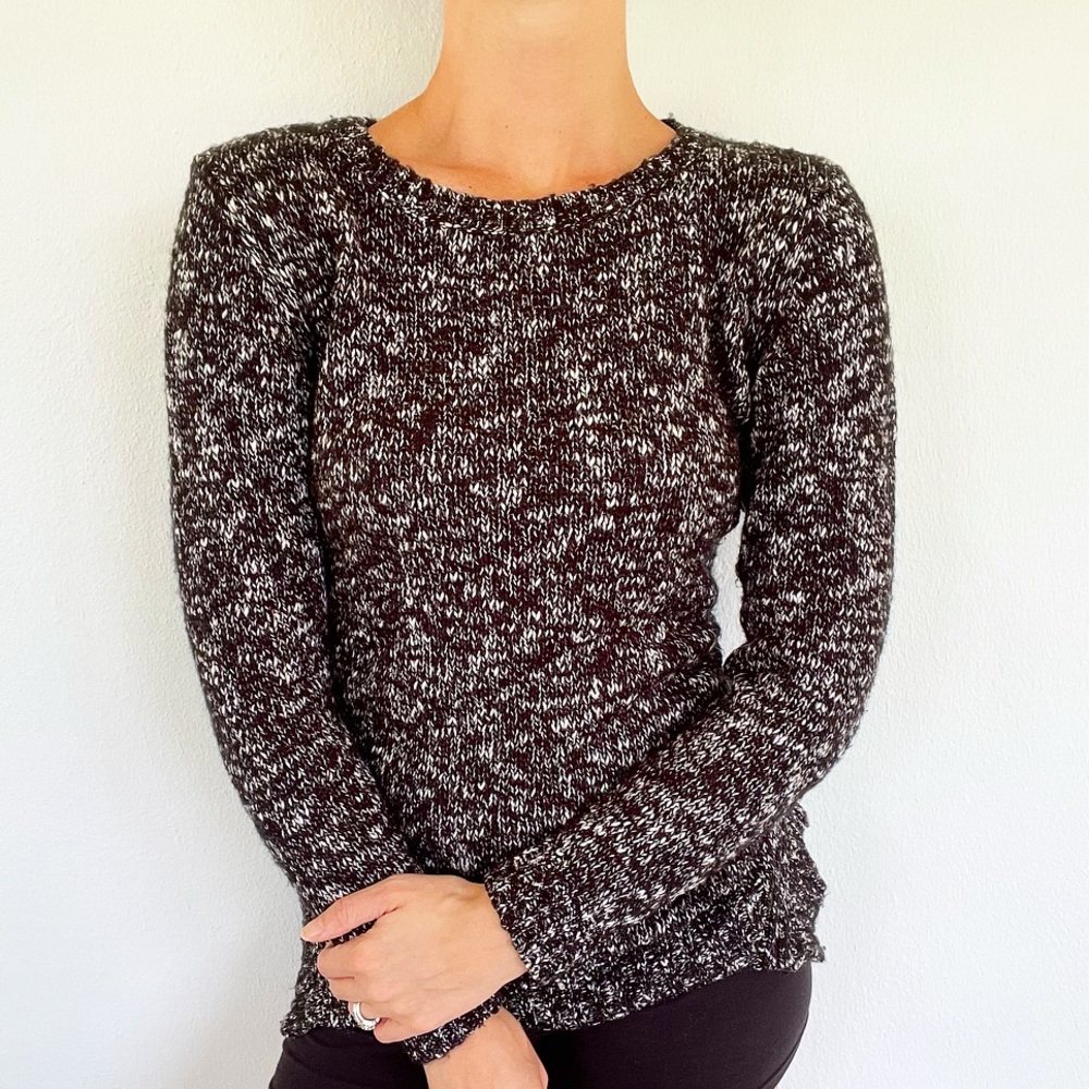Style & Co black white marled knit crewneck asymmetrical hem sweater size small